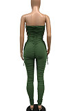 Low Chest Sexy Bandage Ruffle Pure Color Bodycon Jumpsuits WMZ2604