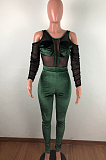 Sexy Net Yarn Joining Together Pleuche Long Slevee Jumpsuits QZ5257