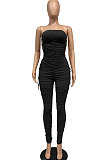 Low Chest Sexy Bandage Ruffle Pure Color Bodycon Jumpsuits WMZ2604