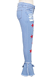 Fashion Classic Pentacle Print Flounce Torn Jeans SMR2390