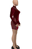 Autumn Winter Net Yarn Spliced Velvet Temperament  Mini Dress WMZ2606