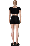 Pure Color Rid Short Slevee Shorts Movement Two-Piece TRS1101