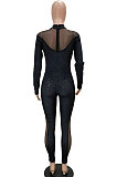 Pleuche Burnt Flower Net Yarn Spliced Perspective Leopard Cultivate One's Morality Long Sleeve Bodycon Jumpsuits WMZ2613