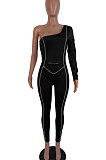 Long Sleeve Pure Color Sexy Mid Waist Bodycon Jumpsuits AMM8209