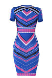 Multi Printing Dress Short Sleeve Midi Dress WMZ2619