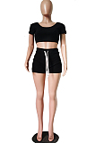 Pure Color Rid Short Slevee Shorts Movement Two-Piece TRS1101