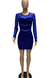Autumn Winter Net Yarn Spliced Glitter Velvet Temperament Long Sleeve Mini Dress WMZ2616