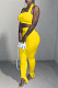 Pure Color Hang A Neck Wipes Bosom+Pencil Trousers With Slit Legs Two-Piece TRS1103