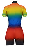 Sport Fashion Casual Rainbow Color Zipper Romper Shorts ED8245