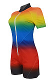 Sport Fashion Casual Rainbow Color Zipper Romper Shorts ED8245
