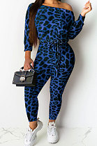 Blue Sexy Womenswear Long Sleeve Leopard Boat Neck Casual Jumpsuit NYY6043