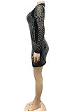 Fashion Night Wind Hot Drilling Colorful Long Sleeve Mini Dress WYFS3895