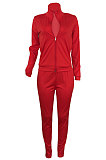 Red Womenswear Pure Color Spliced Fashion Sport Casual Two-Piece QY5041