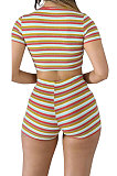 Euramerican Womenswear Club Sexy Deep V Stripe Shorts Sets NYY6056