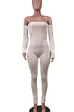 White Pink Lips Sexy Plastered Chest Printing Off Shoulder Long Pants Bodycon Jumpsuits WY6744