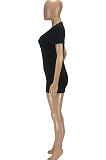 Black Euramerican Women Trendy Casual Pure Color Sexy V Neck Rib Short Sleeves Romper Shorts SM9139