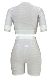 White Euramerican Womenswear Sport Casual Pure Color Hot Driilling Sport Two-PIece ED8197