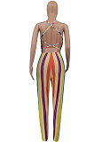 Euramerican Womenswear Backless BInd Stripe Sexy Tight Jumpsuits ED8095