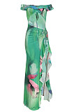 Falbala Printing Tie Dye Spring Long Dress ED8271