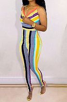 Euramerican Womenswear Backless BInd Stripe Sexy Tight Jumpsuits ED8095