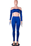 Blue Euramerican Womenswear Pure Color Boob Tube Top Drawsting Ruffle Two-Piece MA6596
