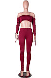 Red Euramerican Womenswear Pure Color Boob Tube Top Drawsting Ruffle Two-Piece MA6596