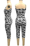 Gray  Night Club Camouflage Printing Sling Conjoined Shorts QQM4190