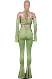 Green Euramerican Women Pure Color Boob Tube Top Hang A Neck Horn Sleeve Two-Piece MA6654