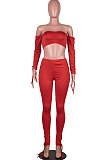 Rose Red Euramerican Womenswear Pure Color Boob Tube Top Drawsting Ruffle Two-Piece MA6596