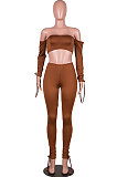 Orange Euramerican Womenswear Pure Color Boob Tube Top Drawsting Ruffle Two-Piece MA6596