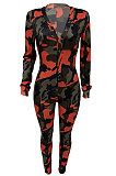 Multi Casual Sexy Striped Camo Long Sleeve V Neck Buttoned Bodycon Jumpsuit Q760