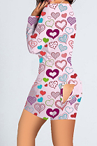 Pink Valentine's Day Printed Home Butt Pants Jumpsuit SDD9478