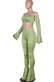 Green Euramerican Women Pure Color Boob Tube Top Hang A Neck Horn Sleeve Two-Piece MA6654
