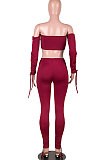 Red Euramerican Womenswear Pure Color Boob Tube Top Drawsting Ruffle Two-Piece MA6596
