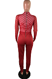 Red Fashoin Sexy Bud Silk lace Perspective Long Slevee Jumpsuits JLX2802
