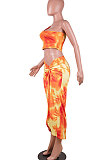 Orange Euramerican Women Tie Dye Vest Kink Open Fork Shirt Sets MA6582