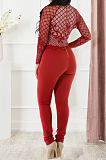 Red Fashoin Sexy Bud Silk lace Perspective Long Slevee Jumpsuits JLX2802