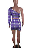 Blue Euramerican Womenswear Positioning Printing Plaid Sport Skirts Sets BLE2241