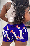 Blue Euramerican Sexy Women Pure Color Printing Shorts BLE2236