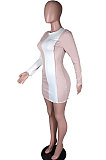 Pink Euramerican Trendy Sexy Falbala Pit Bar Spliced Package Hip Skirt Mini Dress N9269