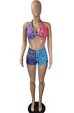 Purple Pink Sexy Fashoin Casual Colorful Printing Joining Together Two-Piece ML7419