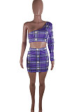 Blue Euramerican Womenswear Positioning Printing Plaid Sport Skirts Sets BLE2241