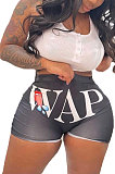 Black Euramerican Sexy Women Pure Color Printing Shorts BLE2236