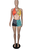Orange Yellow Sexy Fashoin Casual Colorful Printing Joining Together Two-Piece ML7419 