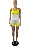 Yellow Fashion Letter Printing Gradient Sleeveless Sport Suit ML7420
