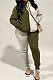 Army Green Fashion Women Color Matching Sport Casual Hooded Fleece Long Pants Sets WA7134