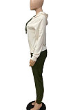 Army Green Fashion Women Color Matching Sport Casual Hooded Fleece Long Pants Sets WA7134