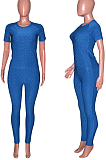 Blue Sportsuit With Short-Sleeved Yoga Pants With Round Neck SN390071