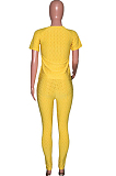 Yellow Sportsuit With Short-Sleeved Yoga Pants With Round Neck SN390071