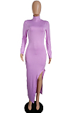 Purple Casual Long Slevee Long Dress LML195